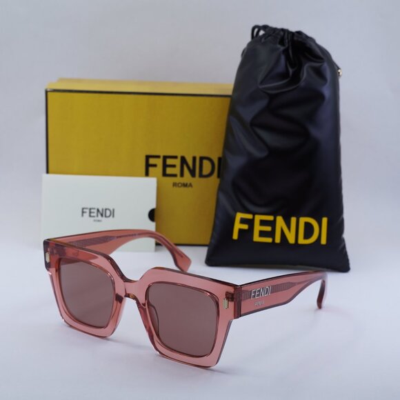 Fendi FE40101I 72S Sunglasses Transparent Coral Square Frame, Bordeaux Lenses - Picture 11 of 11